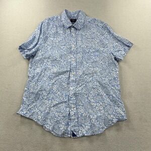 UNTUCKit Shirt Mens Large Blue Turner Linen Paisley Short Sleeve Slim Button Up